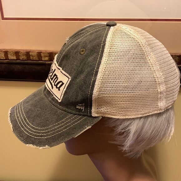 Dark gray & cream distressed “Thelma” cap. - Picture 2 of 7